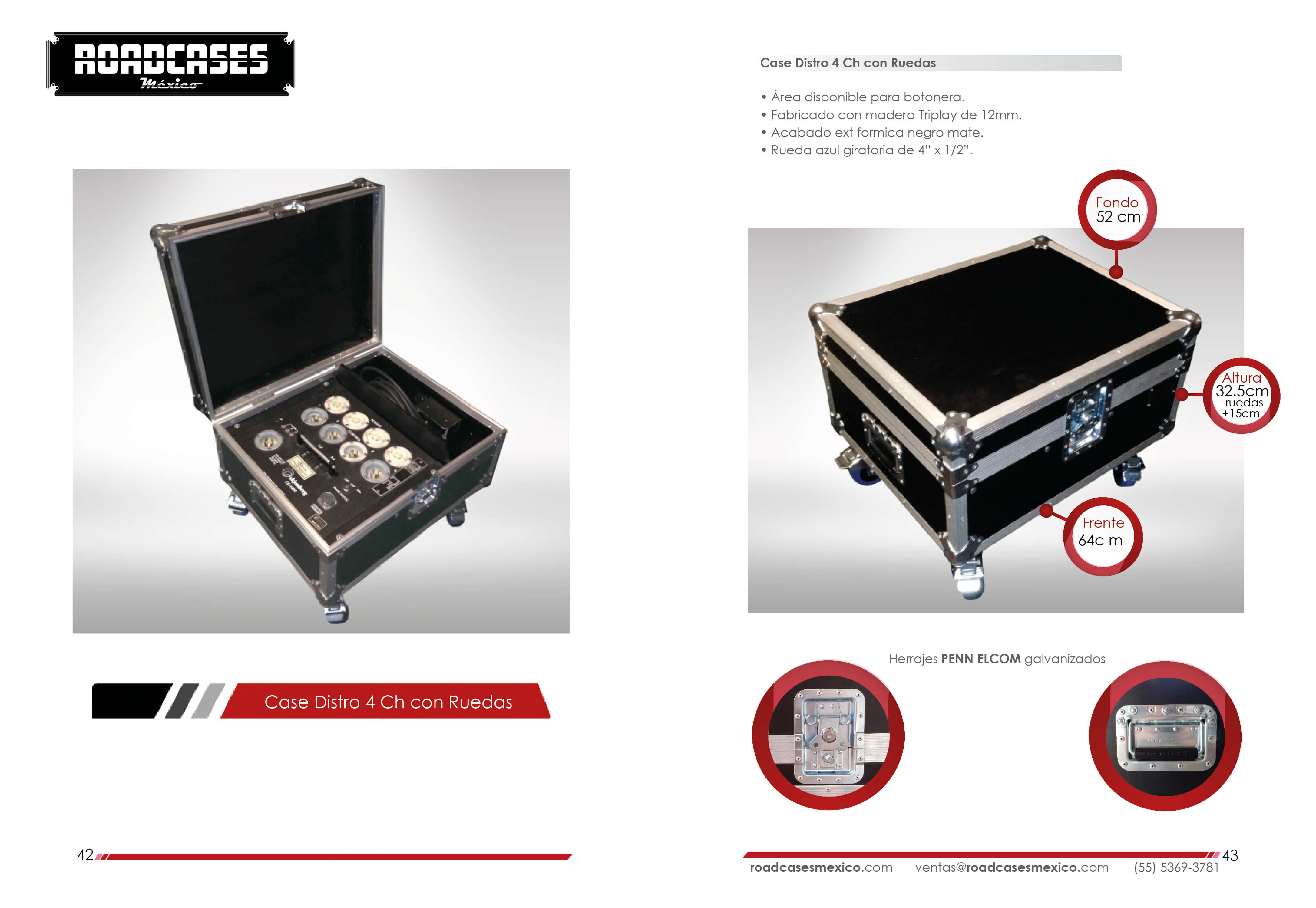 ficha case distro 4ch con ruedas controlador roadcasesmexico
