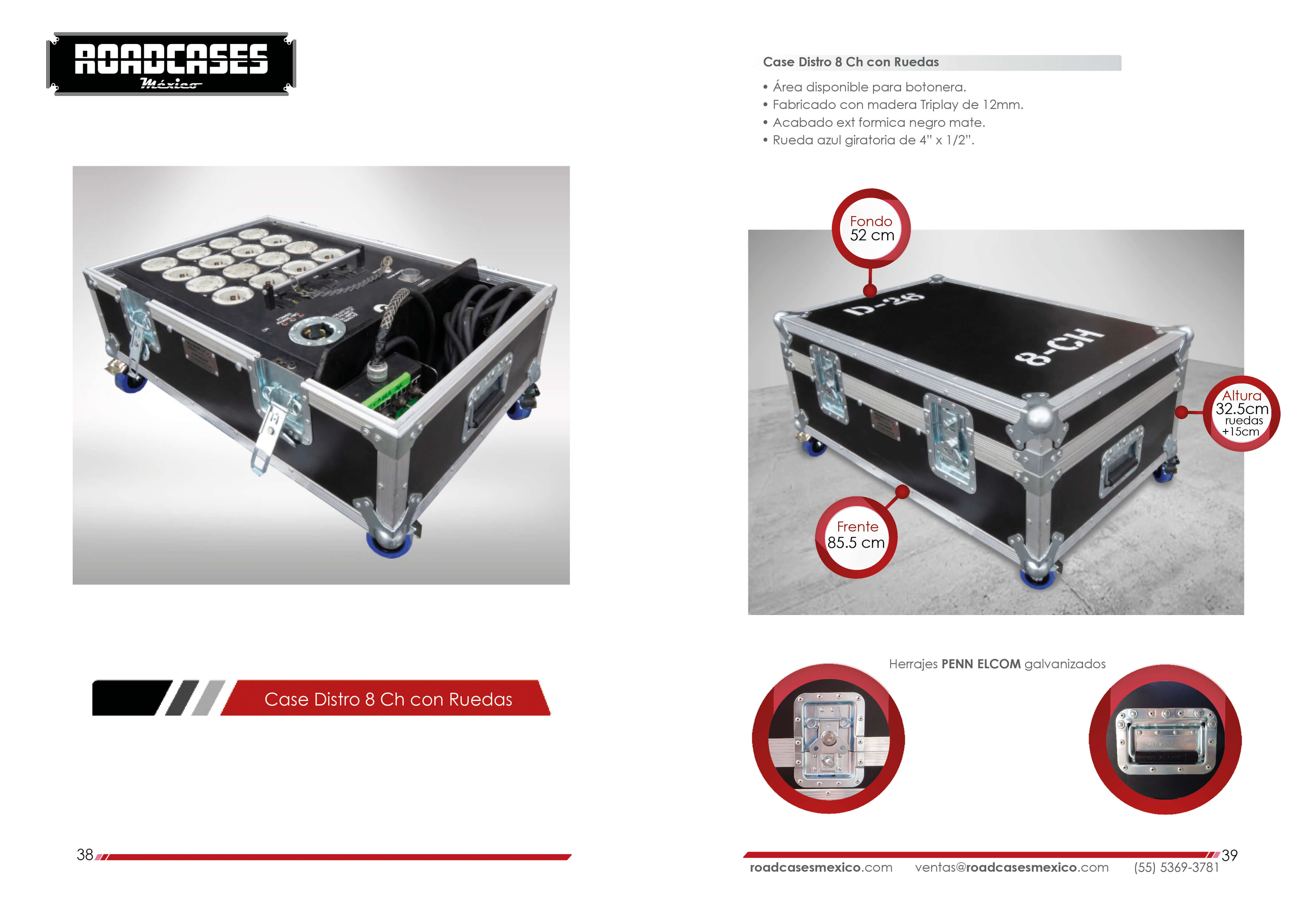 ficha case distro 8ch con ruedas controlador roadcasesmexico