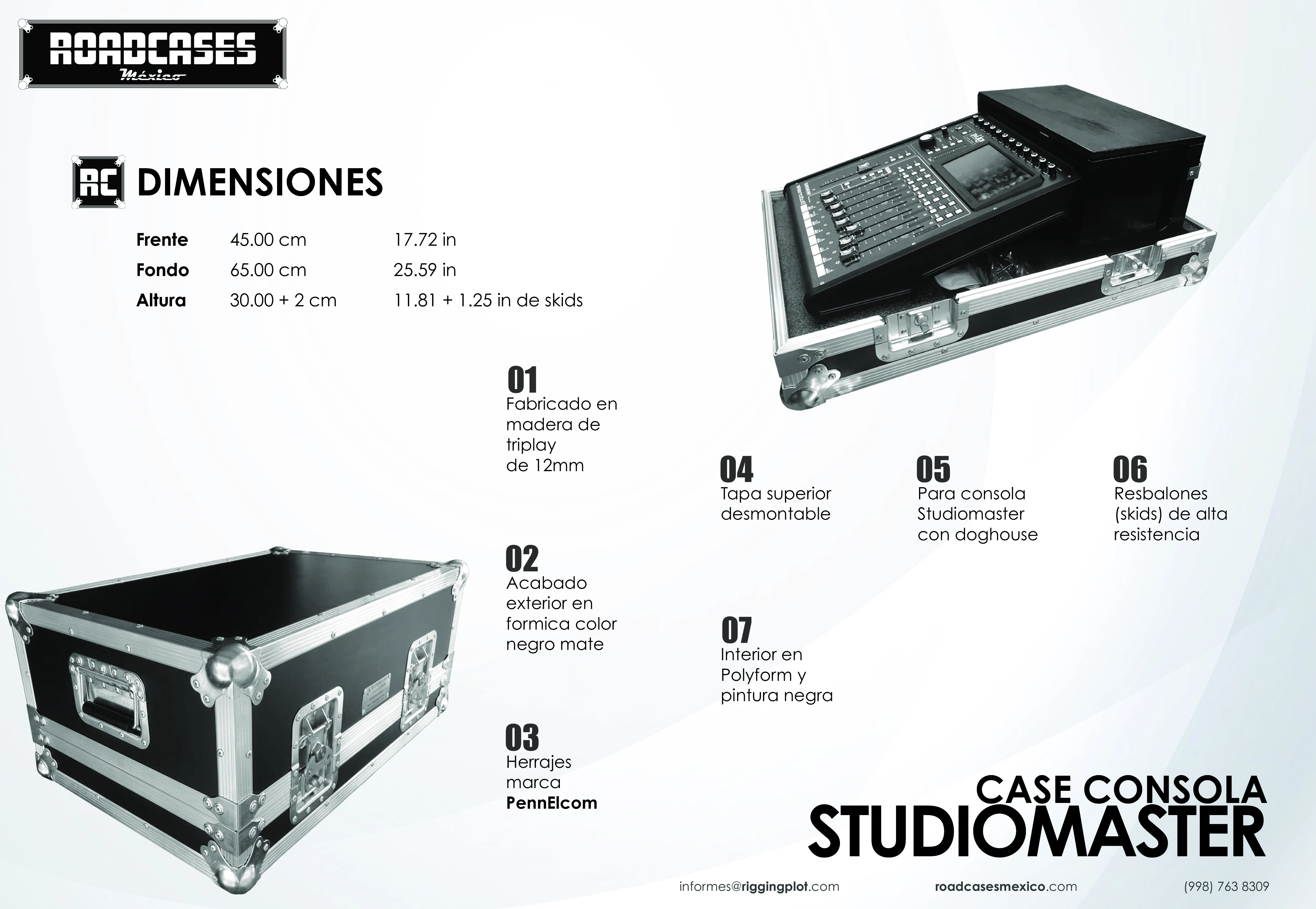 ficha case para consola Studiomaster de audio, de venta en roadcasesmexico