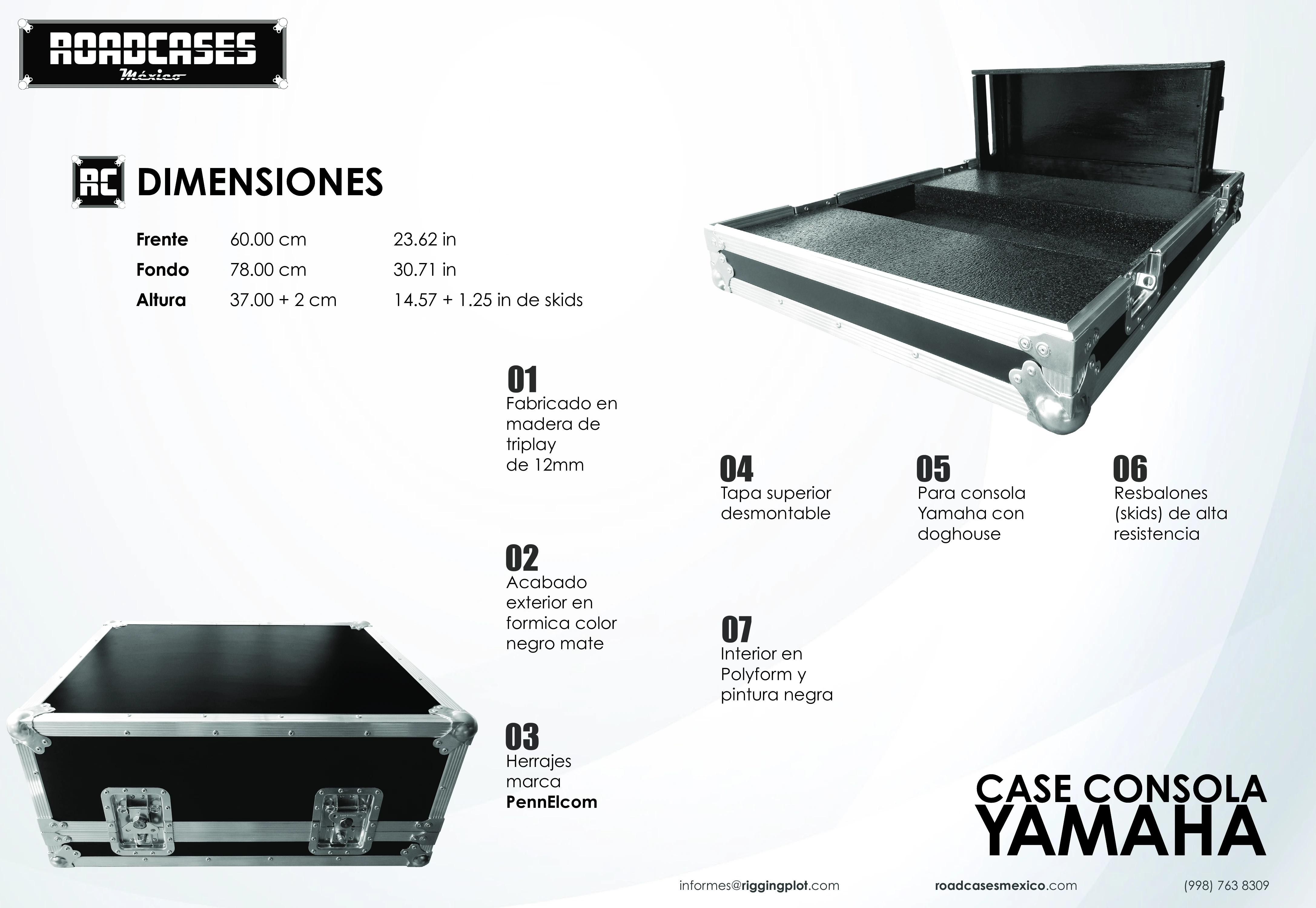 Ficha de case para consola Yamaha de audio, de venta en roadcasesmexico 