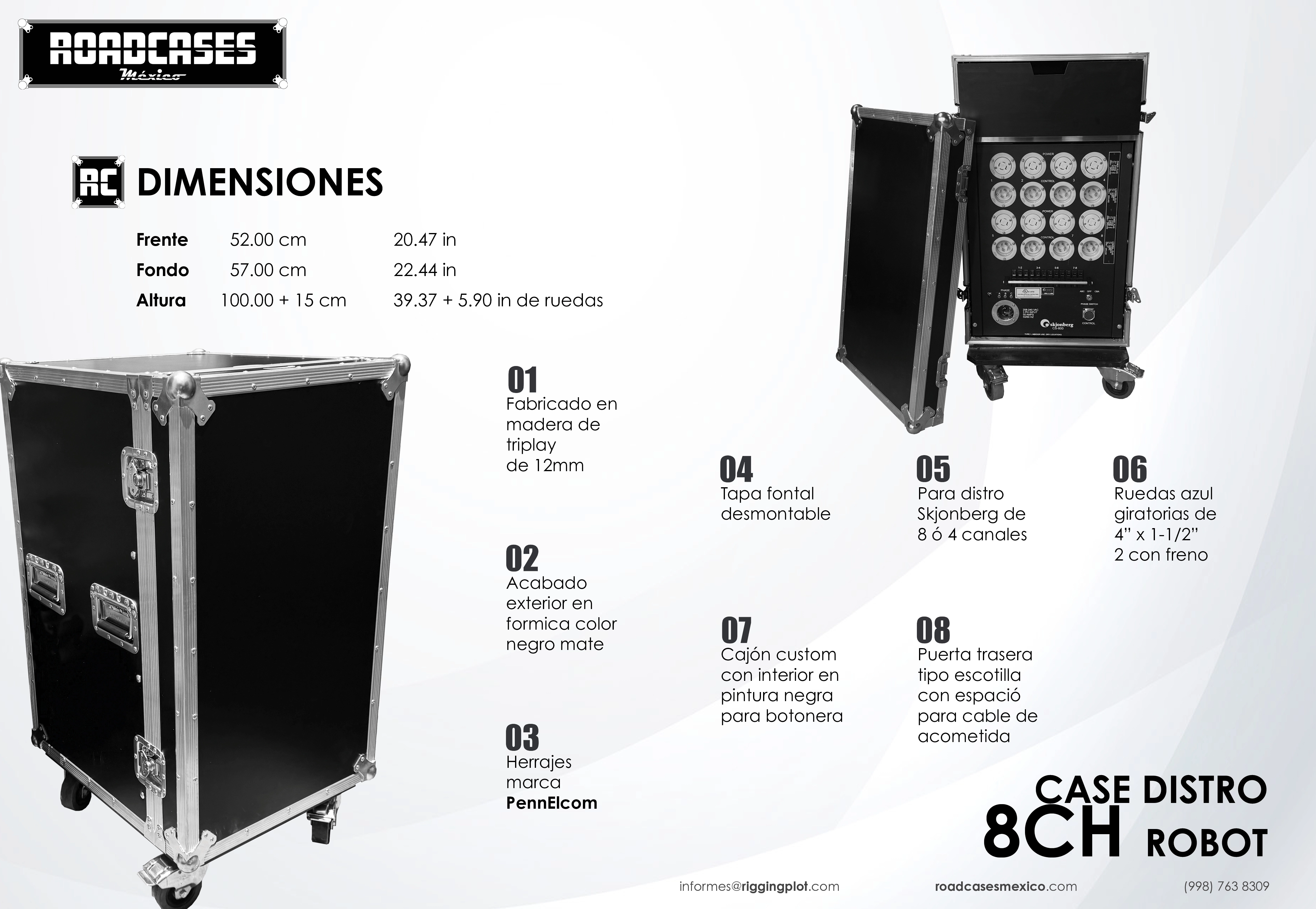 ficha case para distro o controlador de 8 canales Skjonberg robot, para operar 8 motores CM Lodestar roadcasesmexico