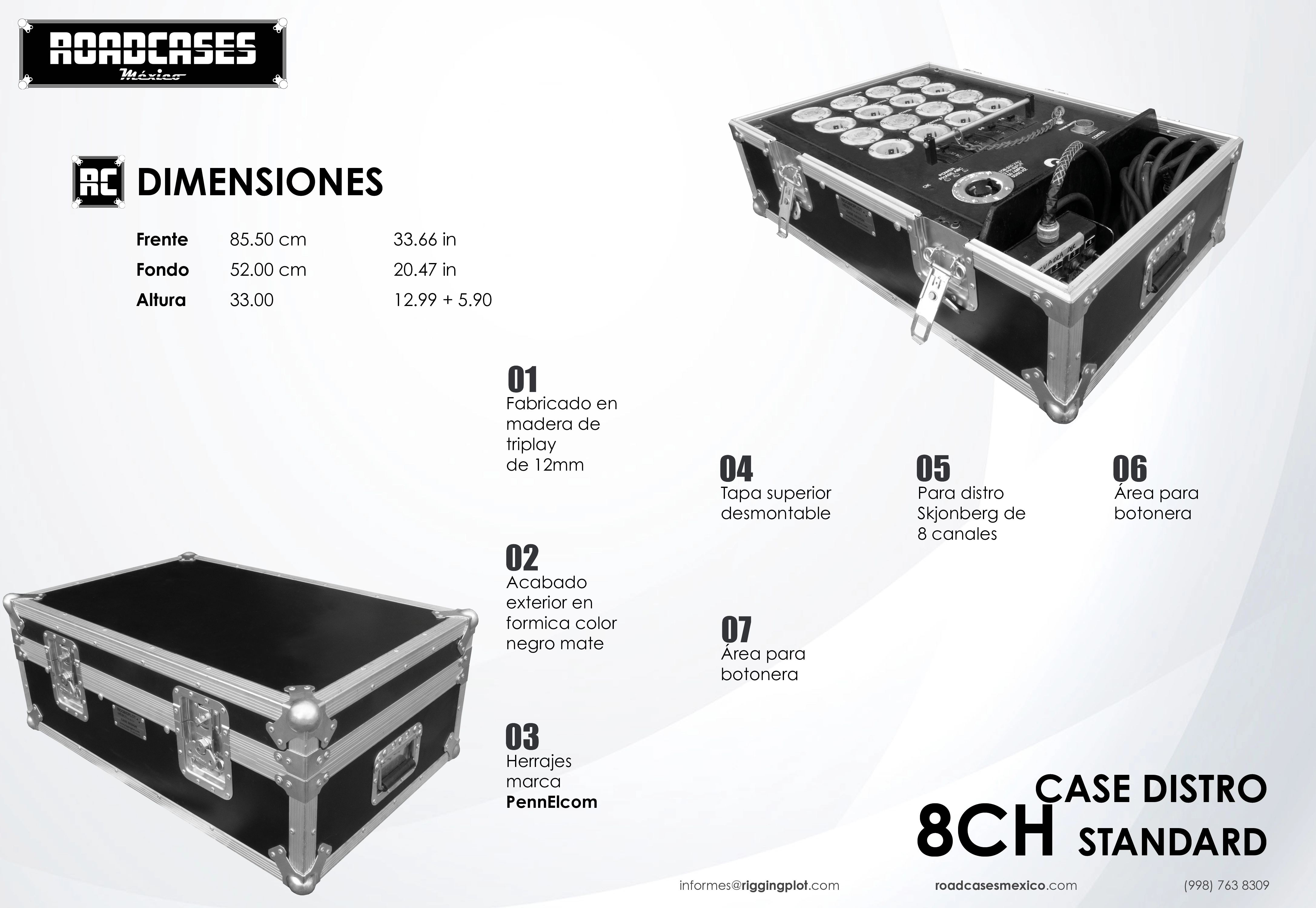 ficha case para distro o controlador de 8 canales Skjonberg robot, para operar 8 motores CM Lodestar roadcasesmexico