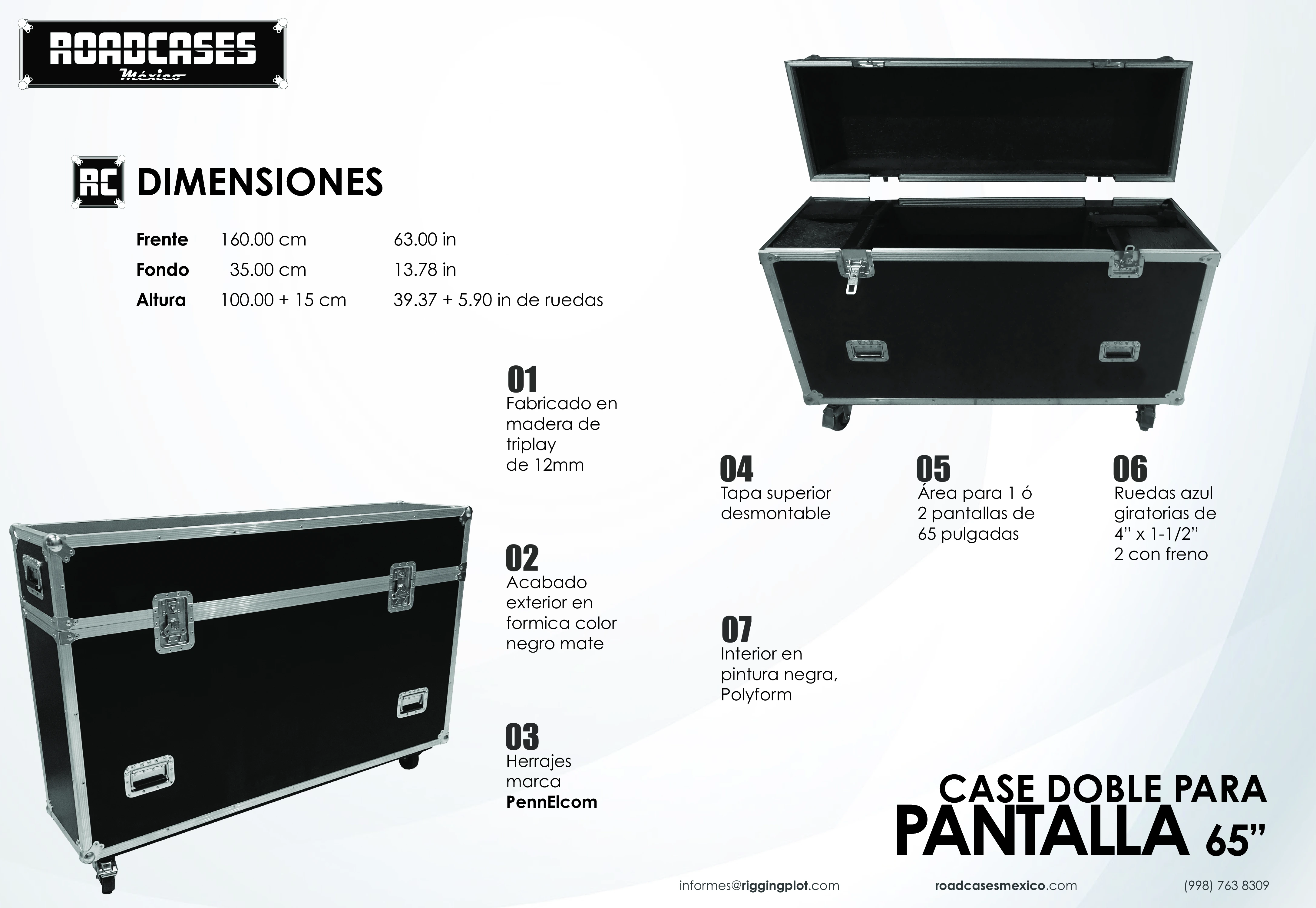 Ficha de case doble para dos pantallas de 65 pulgadas roadcasesmexico