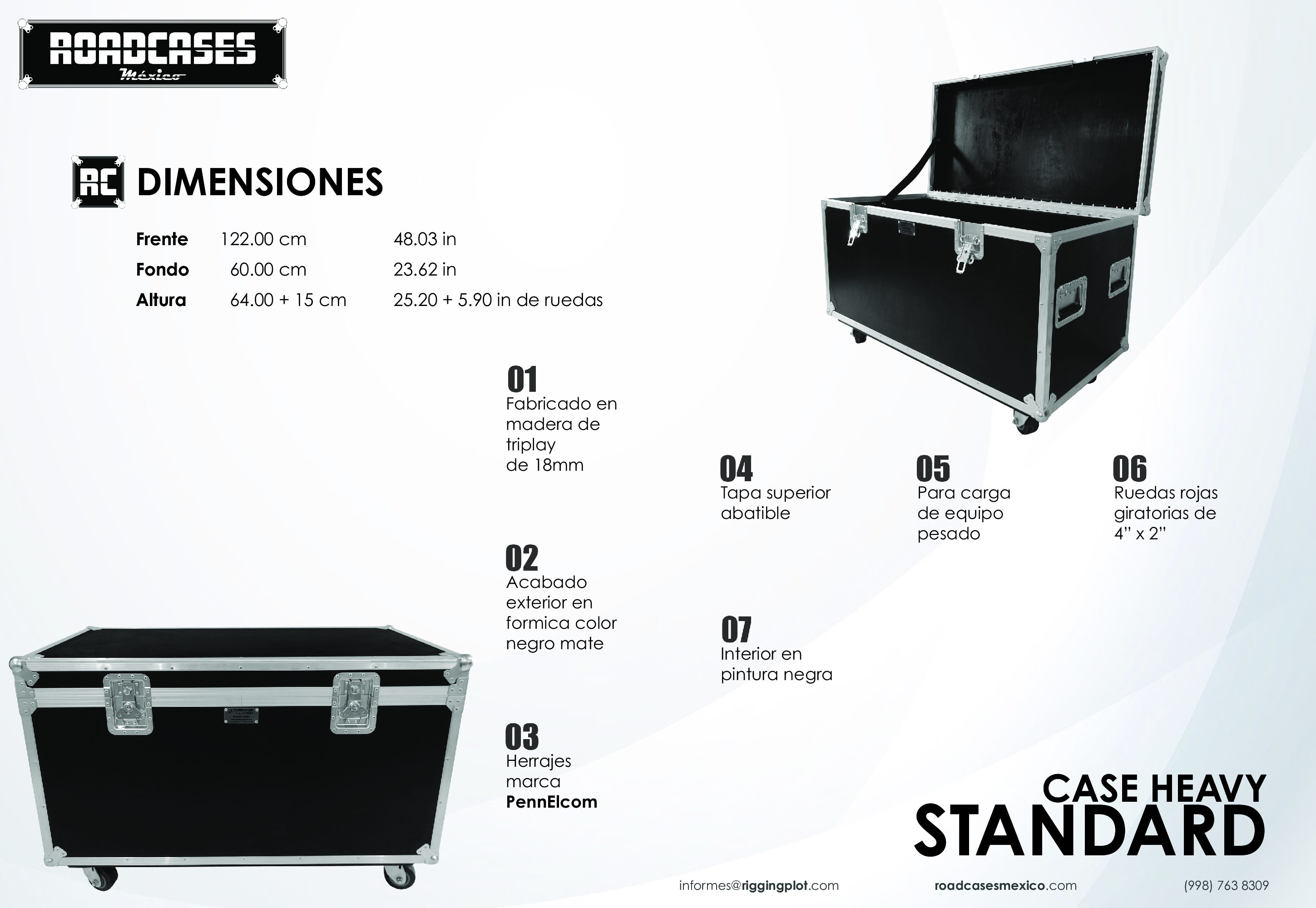 ficha case heavy standard para transporte de carga pesada, para set de rigging roadcasesmexico