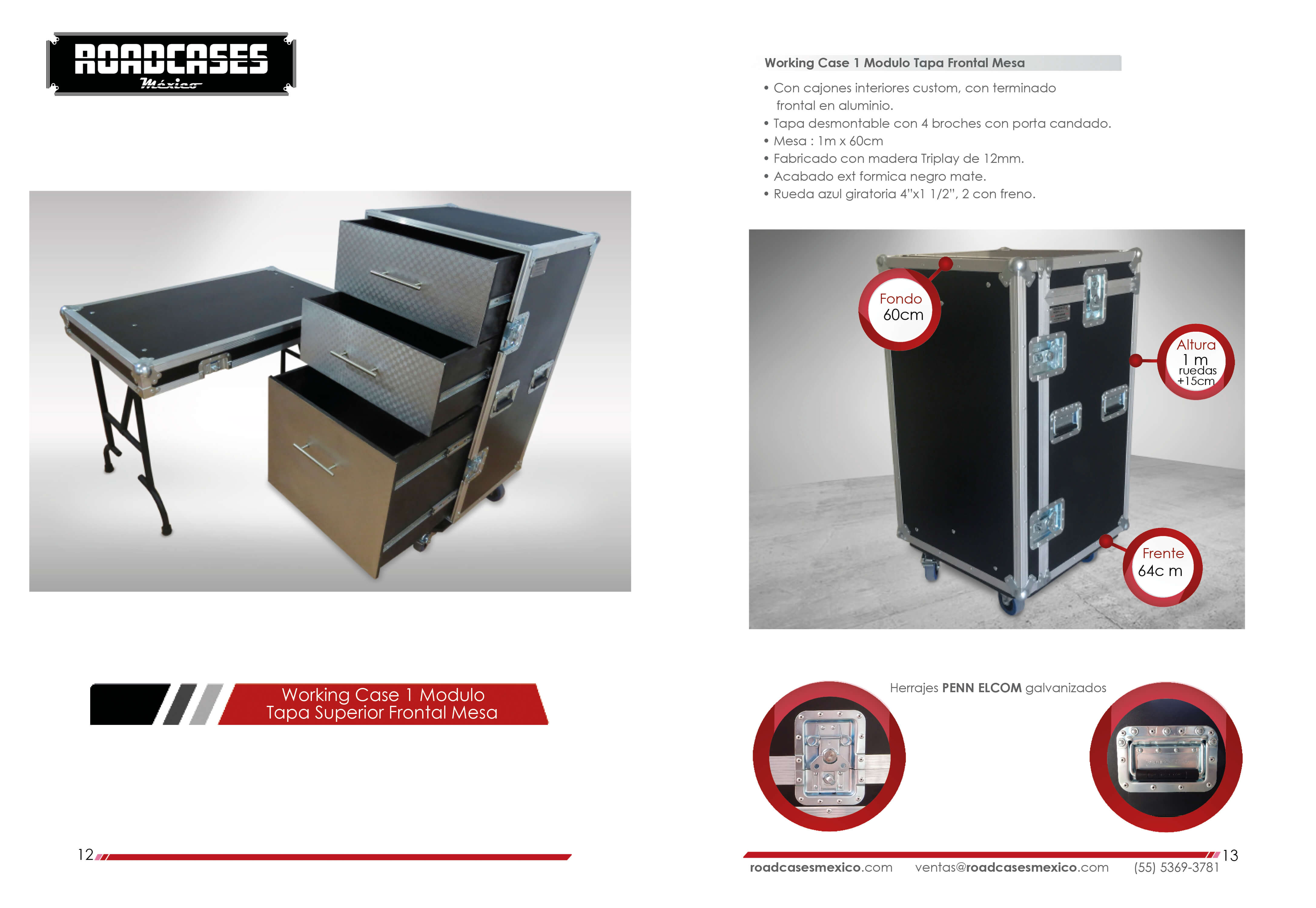 ficha working case 1 modulo tapa frontal mesa produccion roadcasesmexico