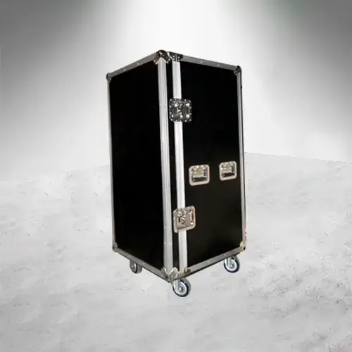 Venta de Working Case 1 Módulo Tapa Frontal Mesa en Roadcases México. Case profesional con 5 cajones, tapa frontal que se convierte en mesa, ruedas de uso rudo y opción de iluminación LED cerrado