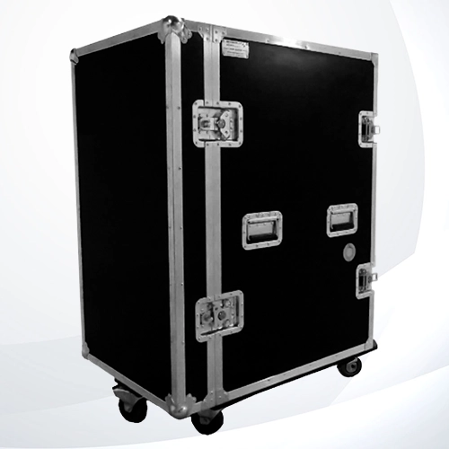 Working Case Custom Lighting con 5 cajones, tapa frontal abatible con 5 compartimentos internos, fabricado en triplay de 12 mm con ruedas de uso rudo y opción de iluminación LED cerrado