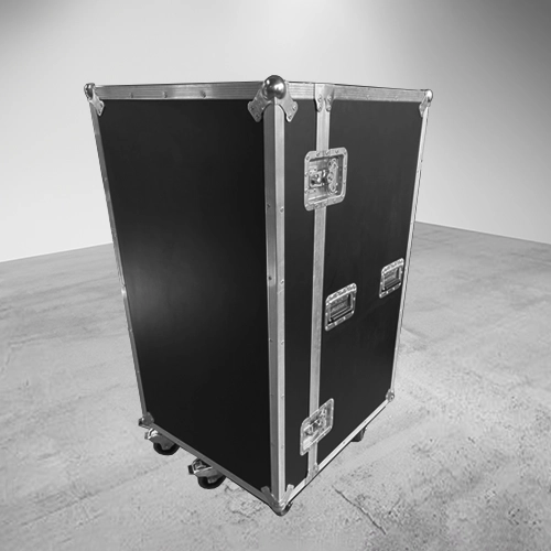 Working Case Custom Lighting con 5 cajones, tapa frontal abatible con 5 compartimentos internos, fabricado en triplay de 12 mm con ruedas de uso rudo y opción de iluminación LED cerrado